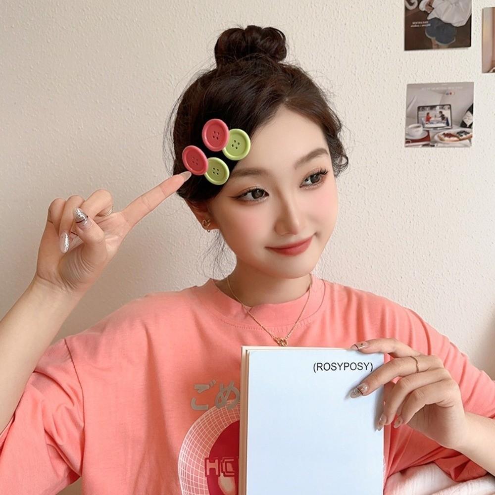 2pcs Oval Design Button Shape Hairpins Sweet Cute Barrettes Candy Color Hair Clip Daily Wear