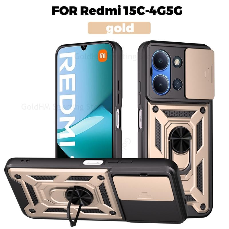 Armor Shockrpoof Hybrid Heavy Duty Phone Case For Xiaomi Redmi 15C 14C 13C Magnetic Ring Holder Stand Slide Lens Cover Redmi Note 14 12 13 15 Pro Plus