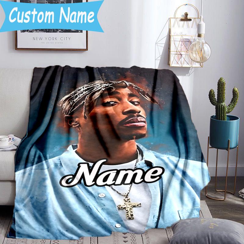 1PC Custom Name Rap Legend Tupac Throws Blanket Flannel Blankets for Couch Bed Gifts for Men Women Travel Picnic Christmas fan Gifts