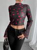 New Women's Chiffon Printed Crew Neck Bell Sleeve Long Sleeve T-Shirt