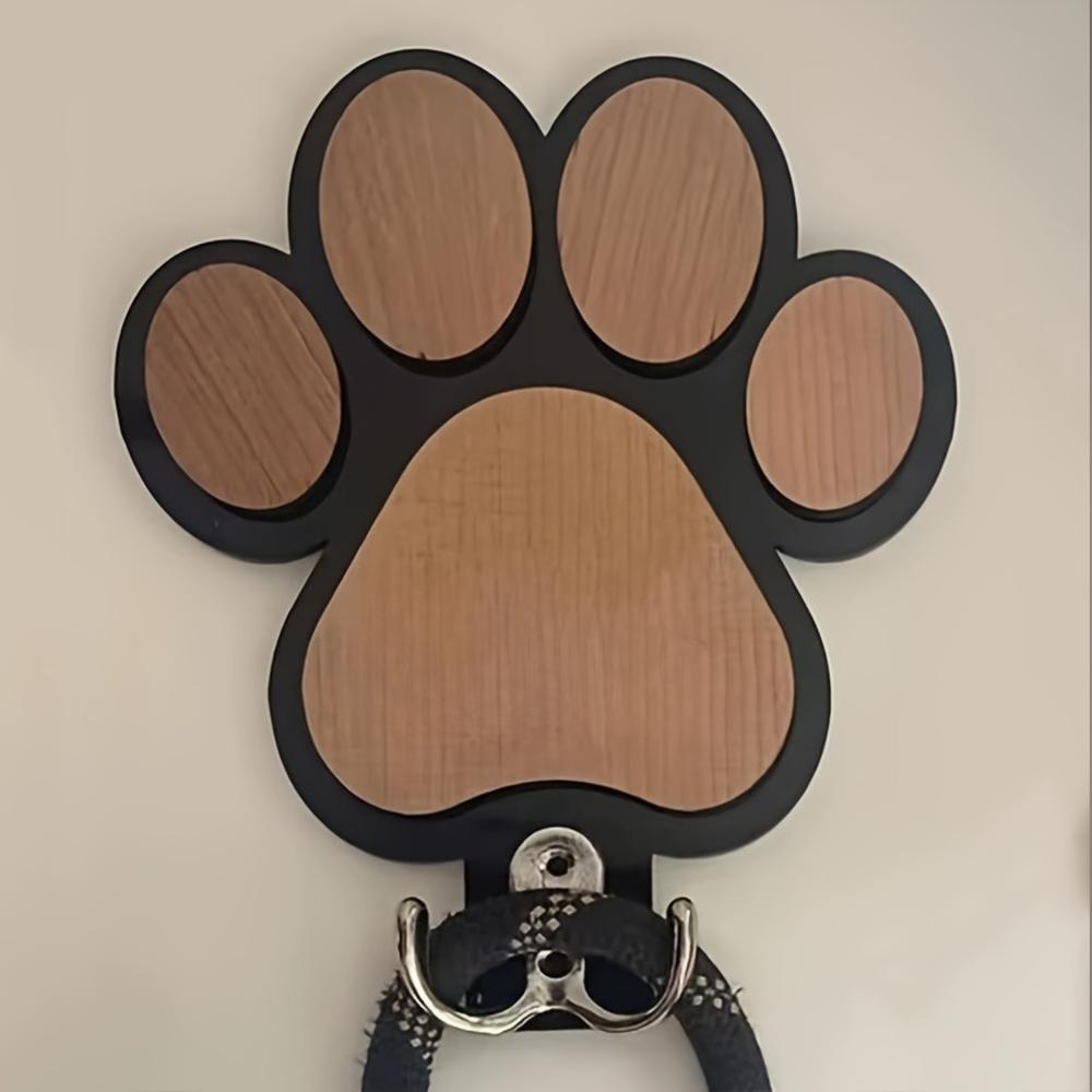 

1pc Wall Mounted Leash Hanger for Dogs, Personalized Wood Hook with Paw Design, Organizer for Collars, Leashes & Coats чорний