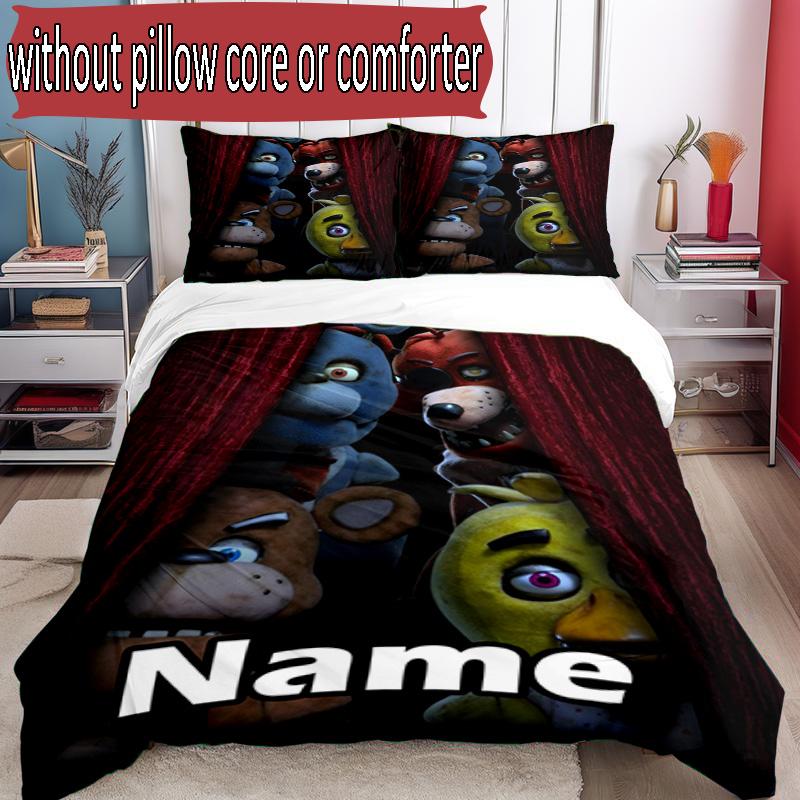 3pcs Duvet Cover Set (1*Duvet Cover + 2*Pillowcase, Without Core), Custom Name Five Nights At Freddy's Pattern Bedding Set, Home Bedroom Decor Gift