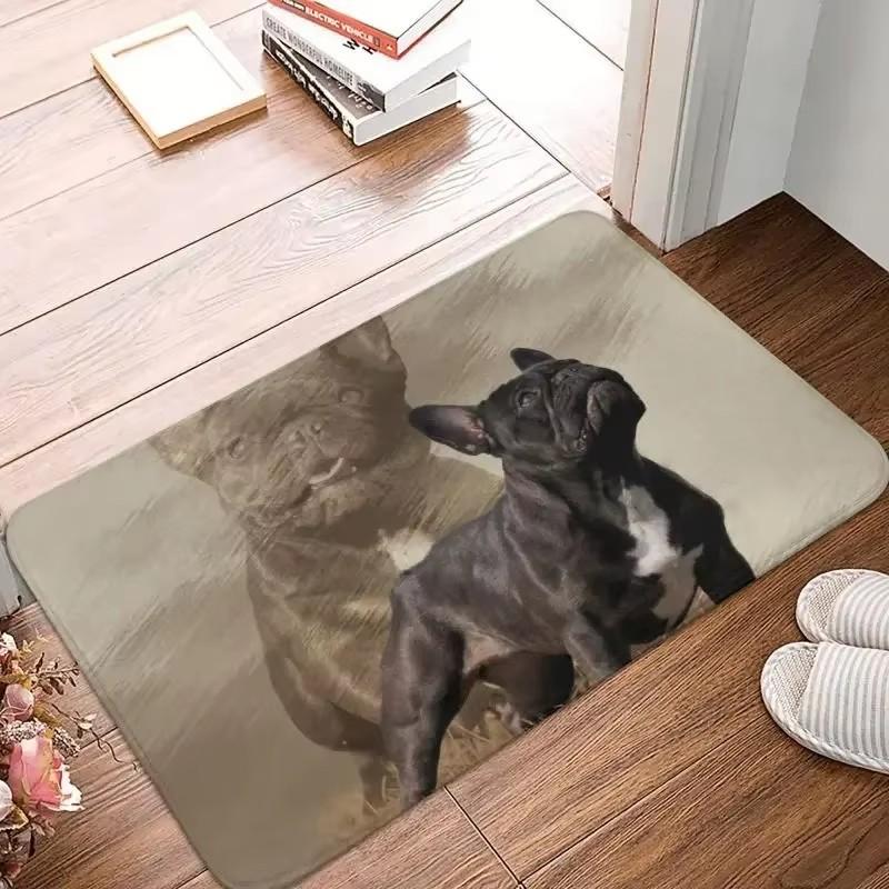1pc French Bulldog Cute Dog Floor Printed Mat, Non-slip Mat, Machine Washable Polyester Fabric, Suitable for Bedroom Living Room