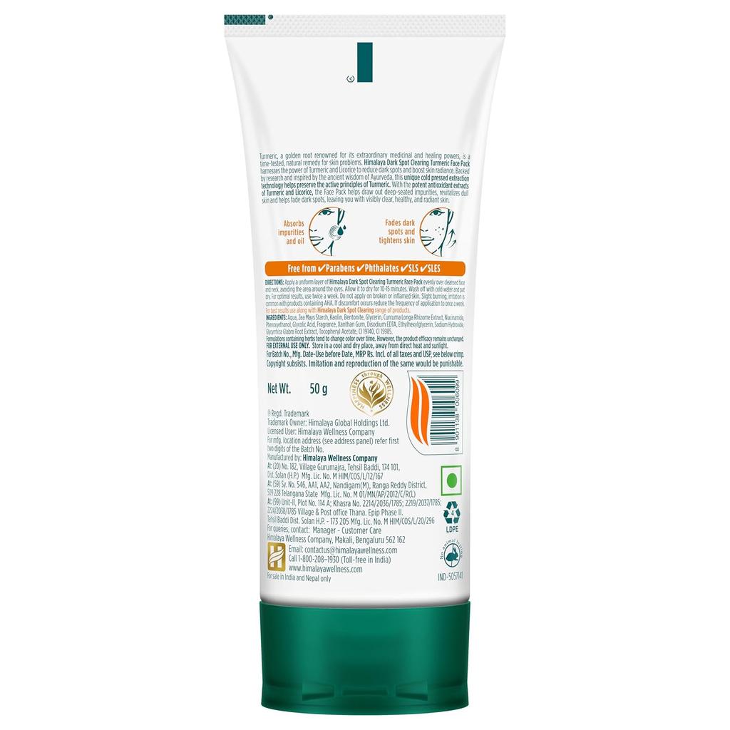 Himalaya Dark Spot Clearing Turmeric Face Pack 50G Reduce Dark Spots Boost Radiance Clear Glowing Skin