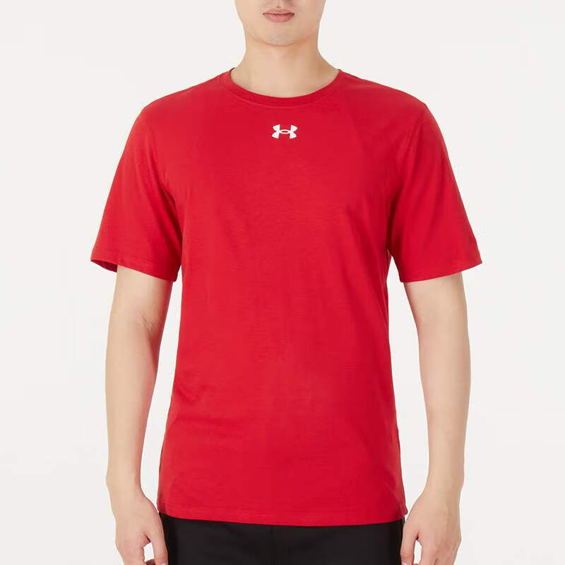 Under Armour Printed Knit Sports Crew Neck T-Shirt Unisex Tops Red 21600507-600