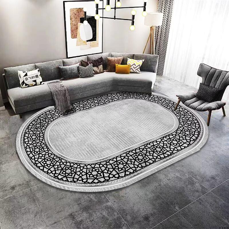 Luxury European Style Oval Carpet for Living Room Gorgeous Home Non-slip Rugs for Bedroom Large Size Machine Washable Floor Mats