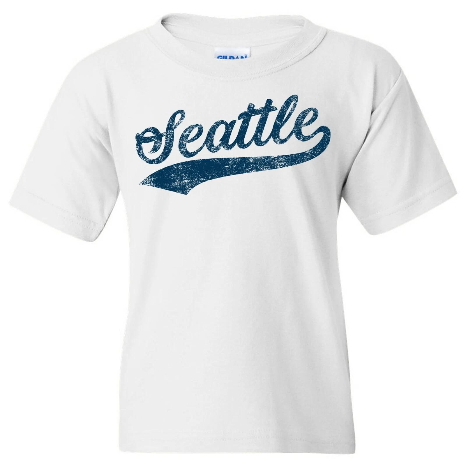 Seattle Baseball Script Youth T-Shirt - White 3XL
