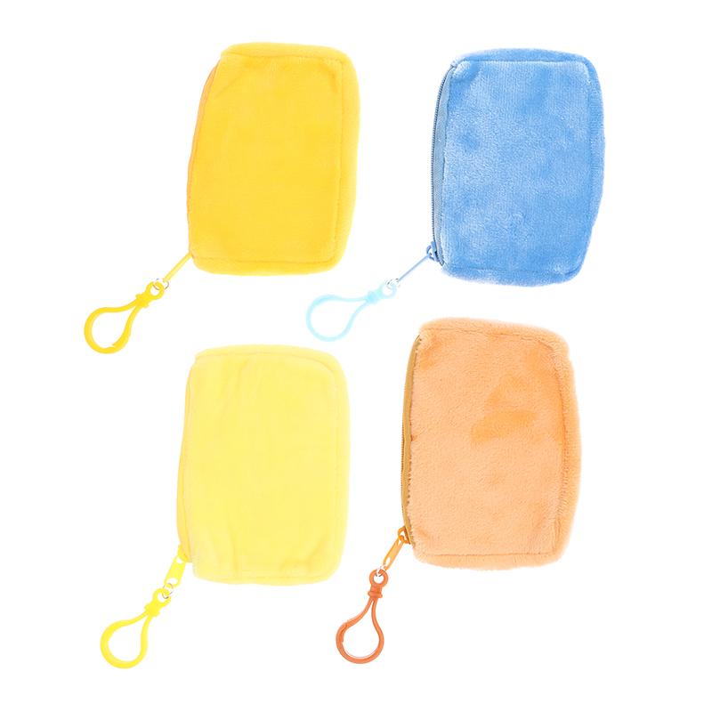 Cute Candy Color Plush Coin Purse Women Minimalist Square Change Pouch Wallet Headphone Bag Key Holder