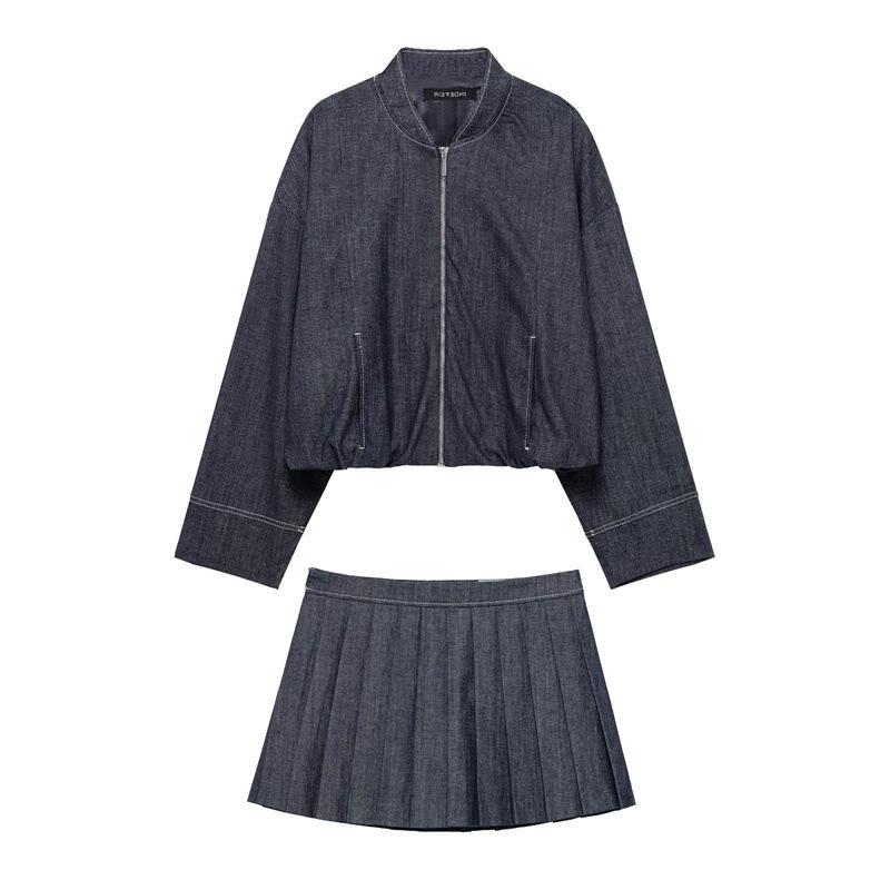 

TAOP&ZA Women s Spring/Summer Loose Jacket Coat & Pleated Midi Skirt Large
