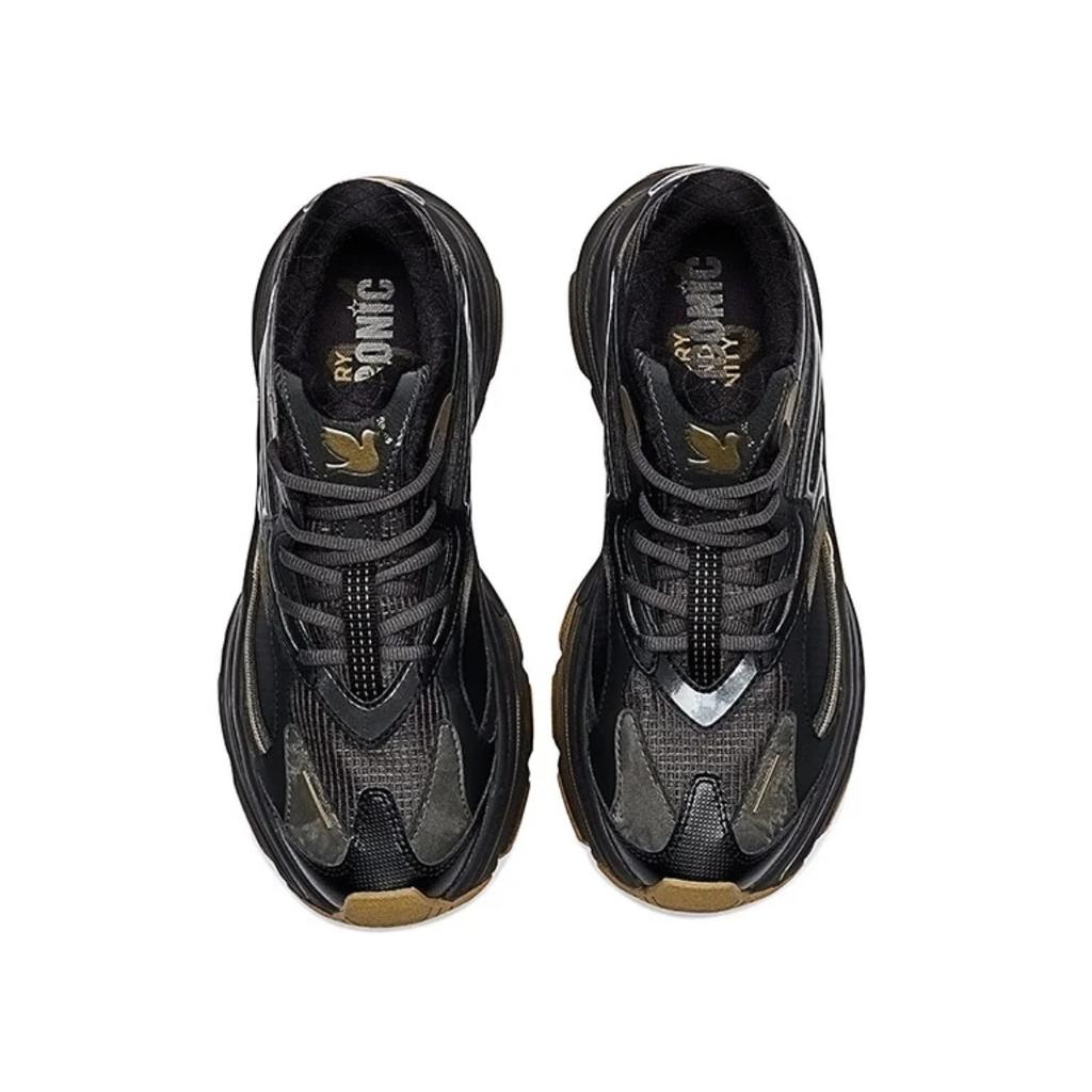Anta Fuyiao 2 Five Rings Fashion Comfortable Non-Slip Wear-Resistant Increased Height Low-Top Dad Shoes Men Sneaker Black Gold 112518899X-2