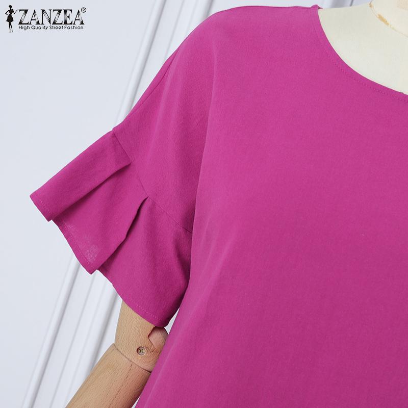 ZANZEA Women Casual Flare Short Sleeve Loose Summer Dress