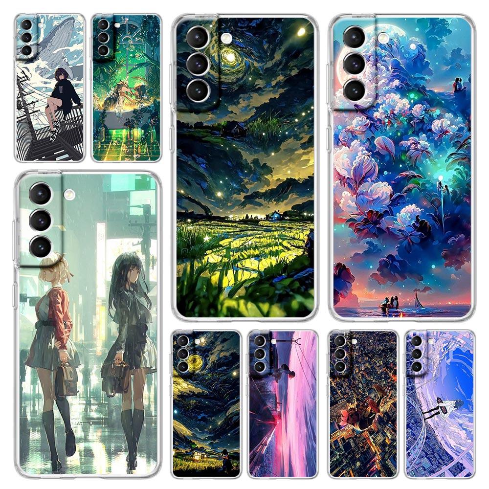 

Чехол для телефона «Аниме Девушка Арт Пейзаж» для Samsung Galaxy S22 S21 S20 FE Ultra 5G S10 S10E S9 S8 Plus Note 10 20, прозрачный силиконовый чехол Samsung S21Plus