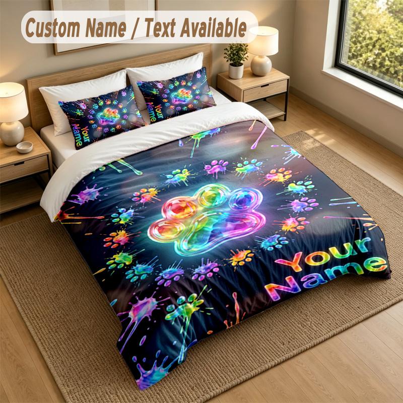 Set Biancheria da Letto Personalizzato a Tema Cane 3 Pezzi Testo e Nome Personalizzati 1 Lenzuolo 2 Federe Biancheria da Letto per la Casa 1pz