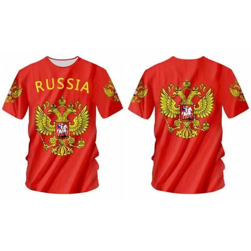 2025 new hot-selling Russian 3D short-sleeved T-shirt casual loose round neck Russian flag short-sleeved top T