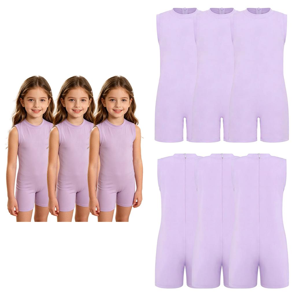 3Pcs Kids Special Needs Adaptive Jumpsuit Round Neck Sleeveless Back Invisible Zipper Solid Color for Easy Dressing Daily Care