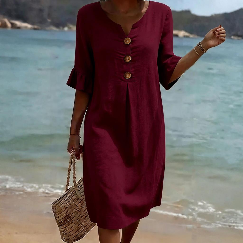 Women's Fashion Summer -Color Casual Cotton-Linen Dress