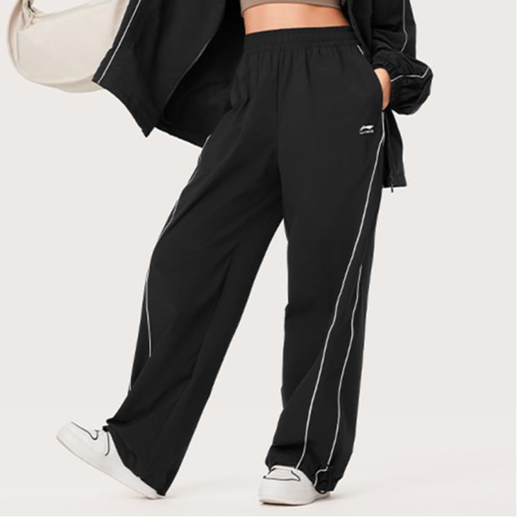 Li Ning Sports Lifestyle Series Solid Color UV Resistant Loose Fit Jogger Pants Women Bottoms Black AYKU532-2
