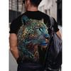 Men's Leopard Print T-shirt Sports Short Sleeved Crew Neck T-shirt for Summer Outdoor Fitness Workout Men's Clothing