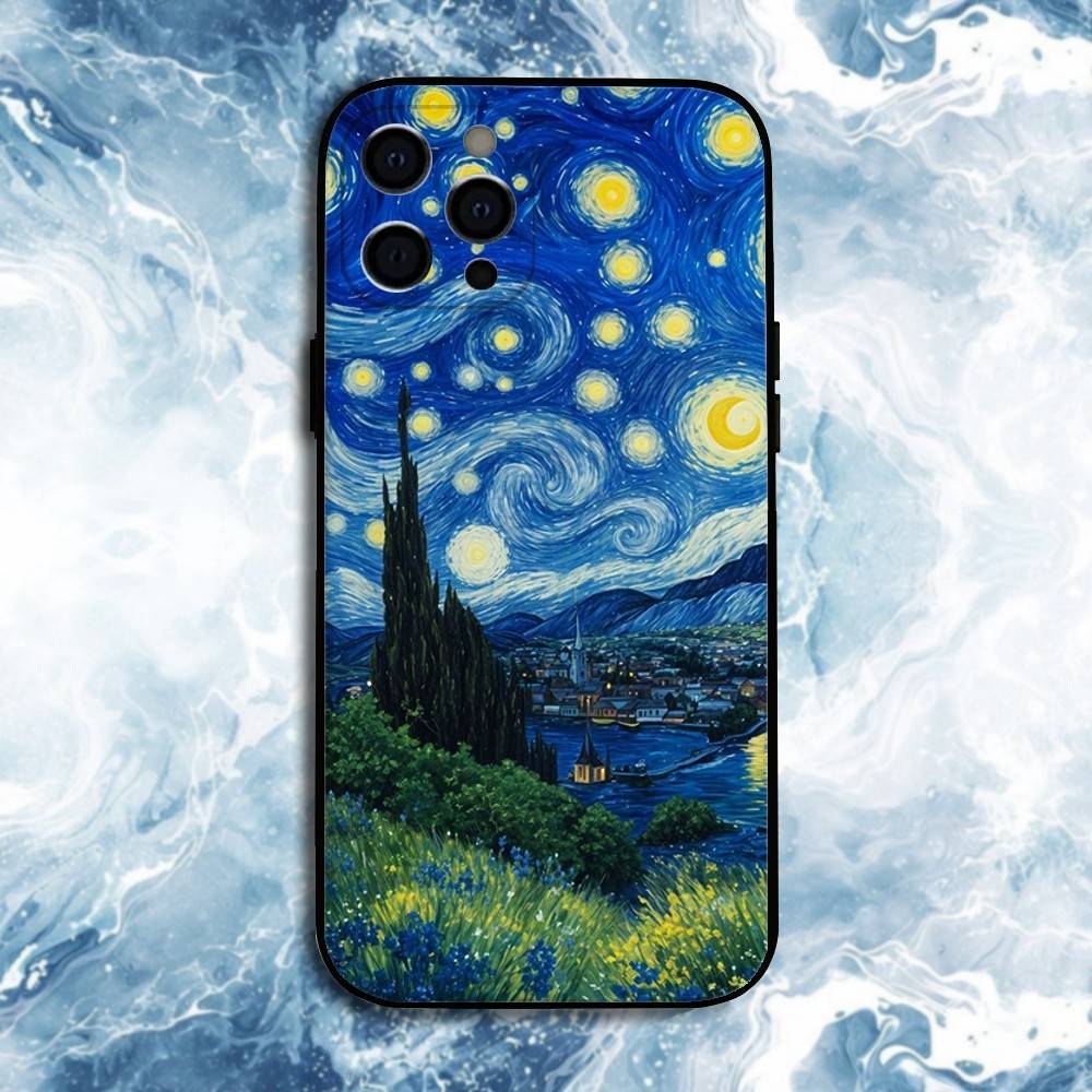 van-Gogh-The-Starry-Night Phone Case For iPhone17,16,15,14,13,12,11 Plus,Pro Max, Soft Silicone Black Cover