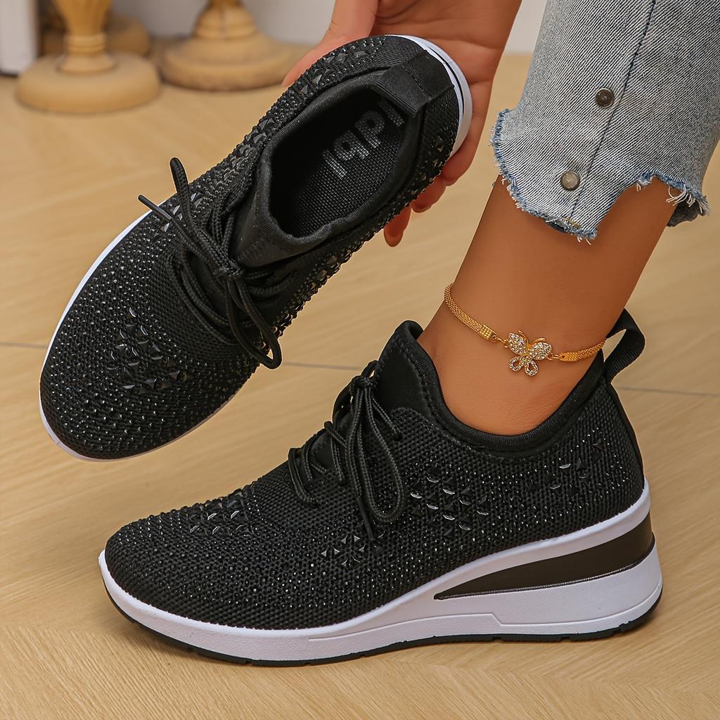 A Pair of Crystal-Embellished Women'S Sneakers | Casual Low-Top, Comfortable and Versatile for All-Season Wear, Fabric Upper and PVC Sole