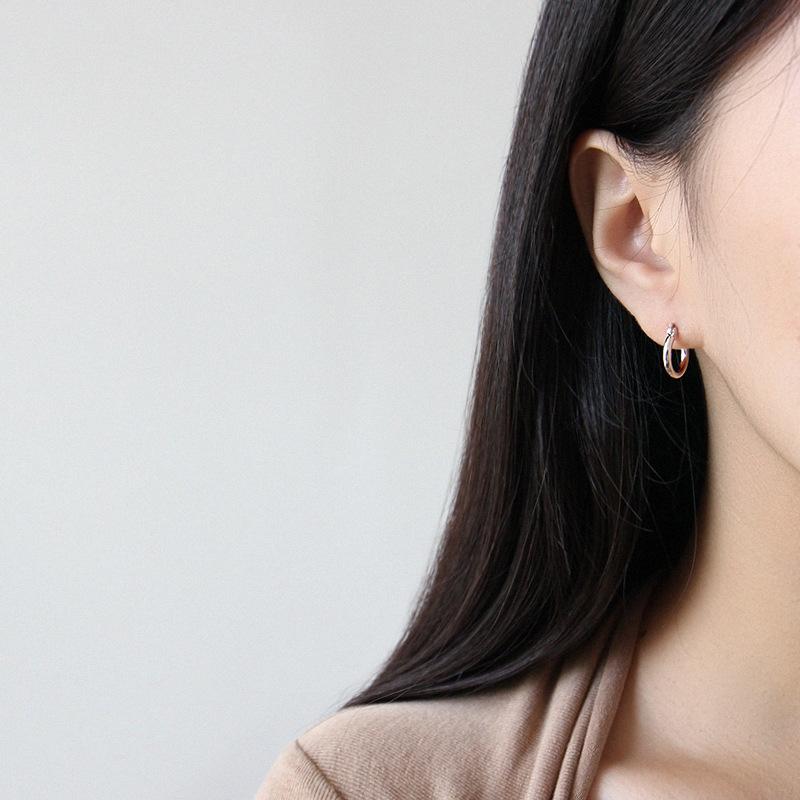 S925 Sterling Silver Simple Plain Personality Circle Waterproof Hoop Earrings
