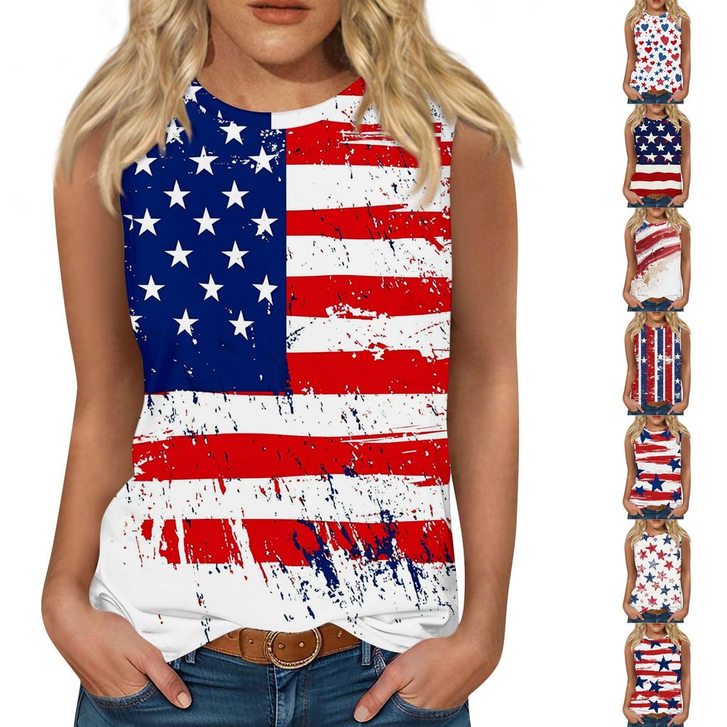 Dámská ležérní vesta s kulatým výstřihem a potiskem bez rukávů