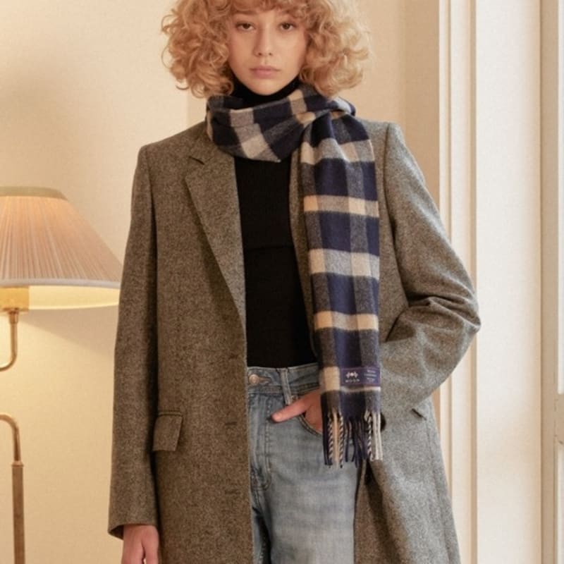 ABRAHAM MOON Merino Wool Muffler 25cm - Blythe Navy Silver