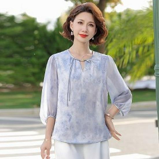 

Mom s Summer 2026 High-End Short-Sleeve Loose T-Shirt for Middle-Aged & Elderly Women 4XL синий