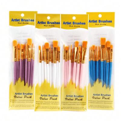 10pcs 2025 New Plastic Handle 10 Pieces Painting Brush Set, Hand Painting, Art Brushes Set / Slight Glue Overflow Is Inevitable