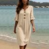 Ladies Summer Dresses Uk Womens Summer Dresses Uk Summer Dresses for Women Uk Linen Loose Fit Button Front Dress V Neck Half Sleeve Casual Style
