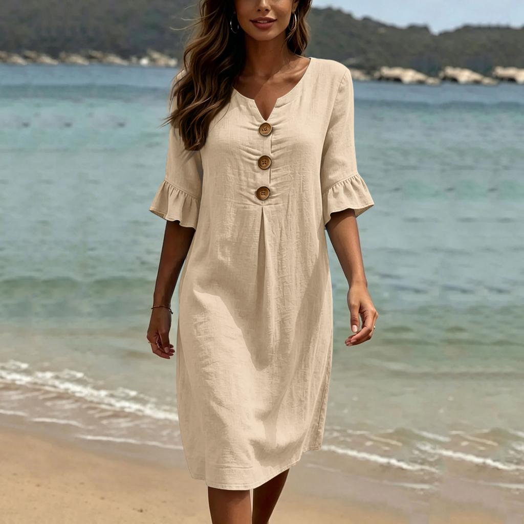 Ladies Summer Dresses Uk Womens Summer Dresses Uk Summer Dresses for Women Uk Linen Loose Fit Button Front Dress V Neck Half Sleeve Casual Style