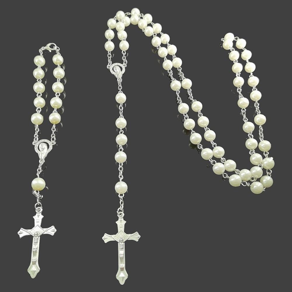 Sweater Chain Religious Jewelry Set Imitation Pearl Christian Bracelet Christian Faith