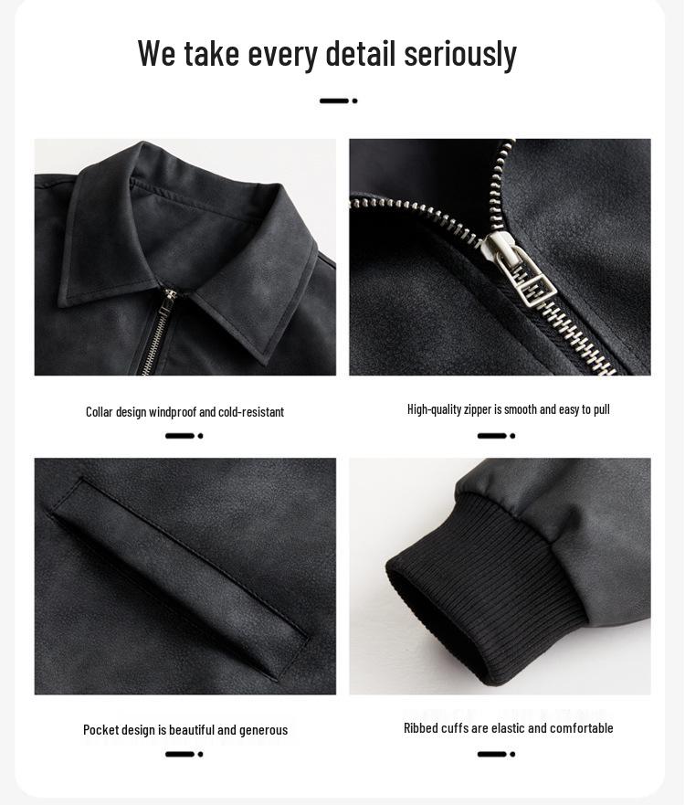 Men's Retro Lapel Leather Jacket - Spring & Autumn Hong Kong Style