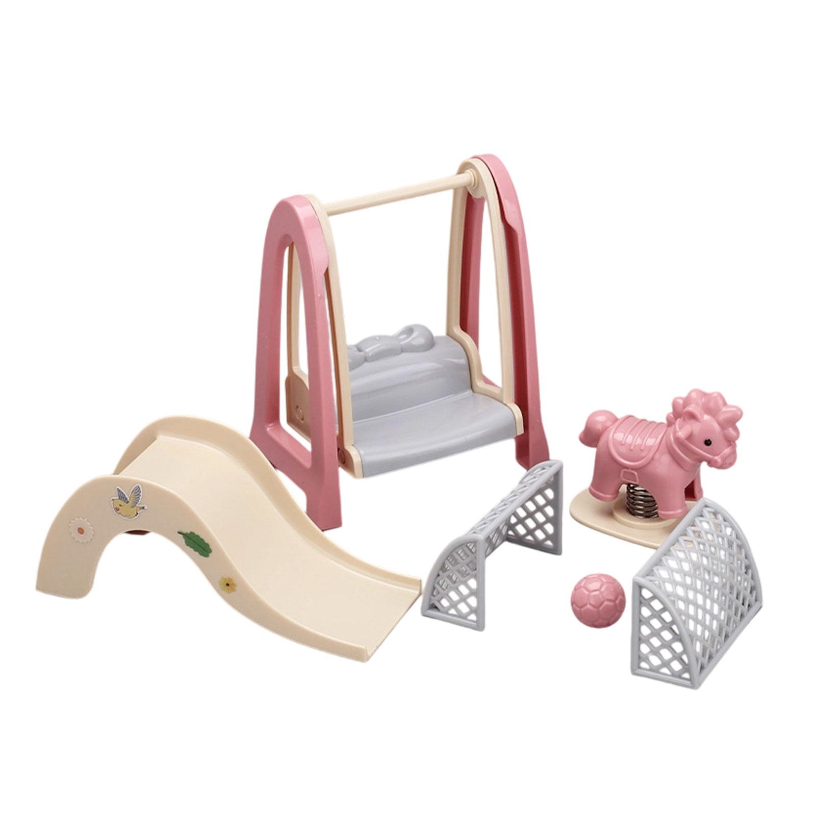 

1/12 Scale Amusement Park Slide Horse Swing Play House Toy Set for Kids Dollhouse Accessories Small Simulation Play Equipment