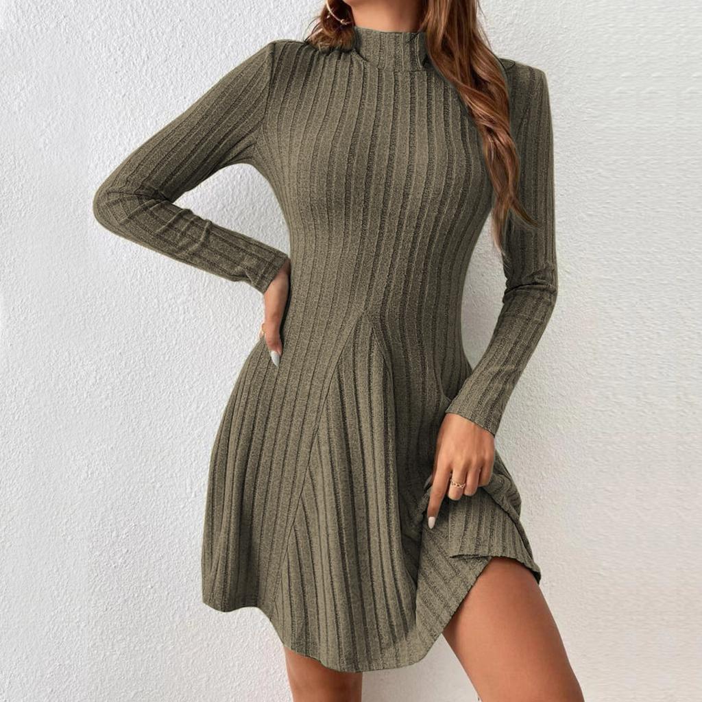 Dámské šaty svetr s dlouhým rukávem bodycon s falešným rolákem žebrovaný úplet podzimní dlouhé šaty