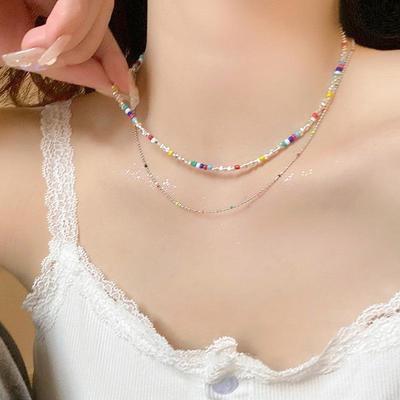 Bunter Dopamin-inspirierter Choker: Leichter Luxus Silber Perlenkette für Damen