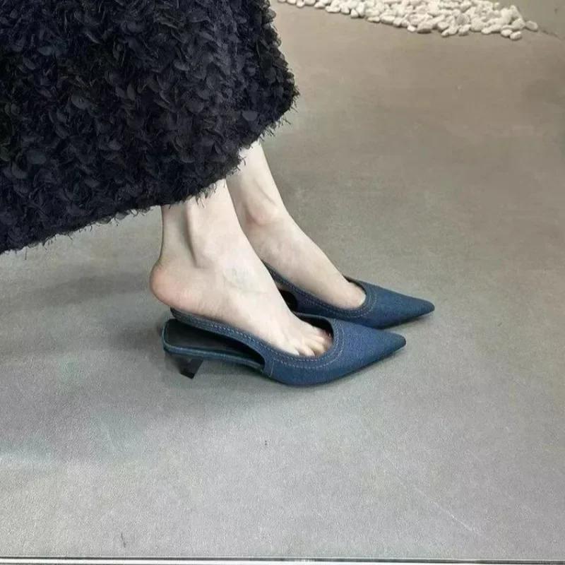 

Women Sandals 2025 New Summer Shoes for Women Pointed Toe Dress Sandals Thin High Heels Elastic Band Sandals Sandalias De Mujer 35