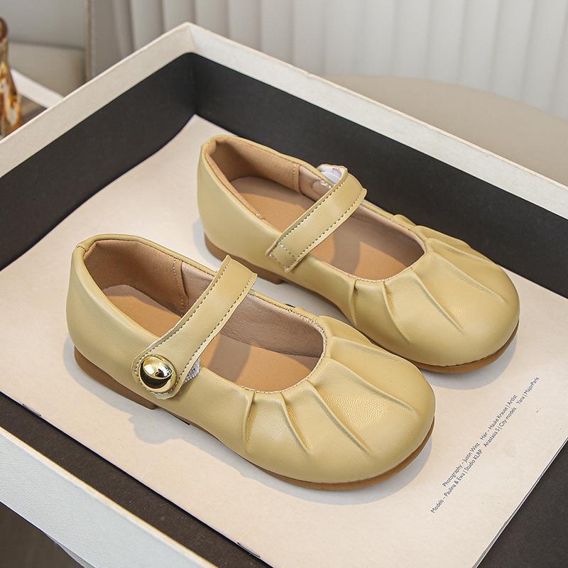 

New Spring and Autumn Girls Fashionable Lace Pleated Soft-soled Leather Shoes 23 жовтий