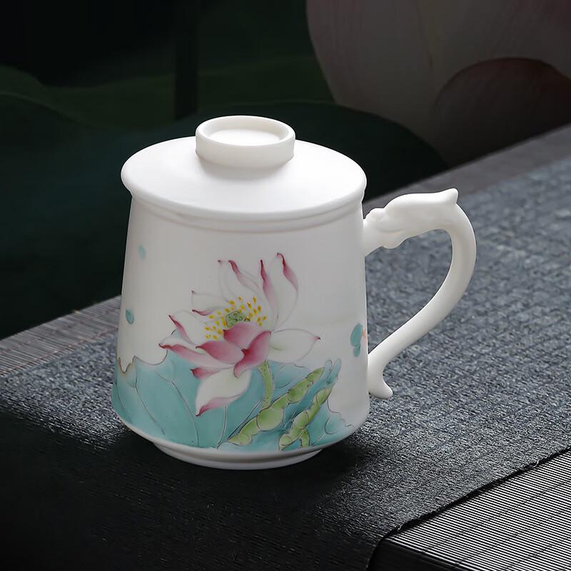 Chaxun Hand-Painted Lotus Ceramic Office Tea Mug