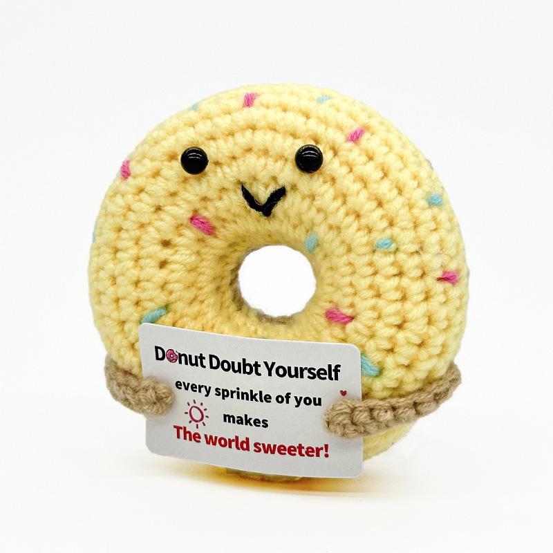 Positive Energy Doughnut Hug Pocket Mini Handmade Knitting Doughnut Doll With Card Funny Christams Gift Home Room Decoration