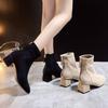 French Chic Slim Square Toe Ankle Boots: Autumn/Winter Stretch with Chunky High Heel