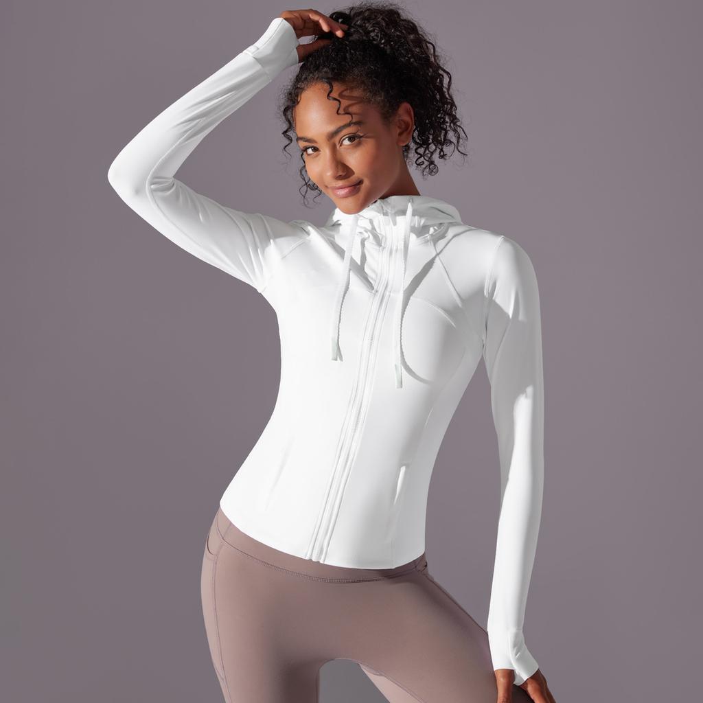 Outdoor Sun Protection Clothes, Tight Fitting Sports Running Fitness Tops, Yoga Clothes, UV Resistant Breathable Hooded Zipper Jacket