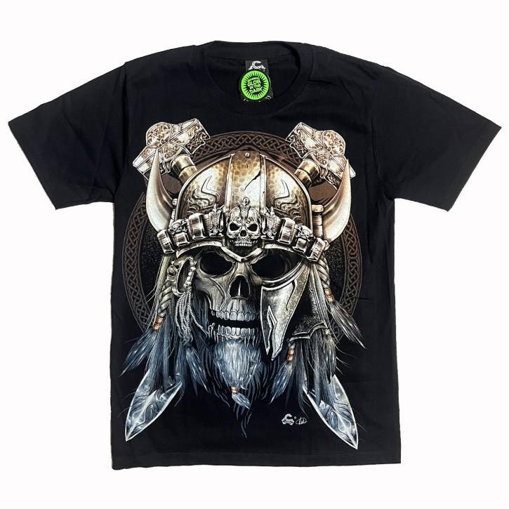 Viking Skull Pure Cotton TShirt Summer Short Sleeve Grunge Viking Warrior Style Unisex Fitness Muscle Black Tee S