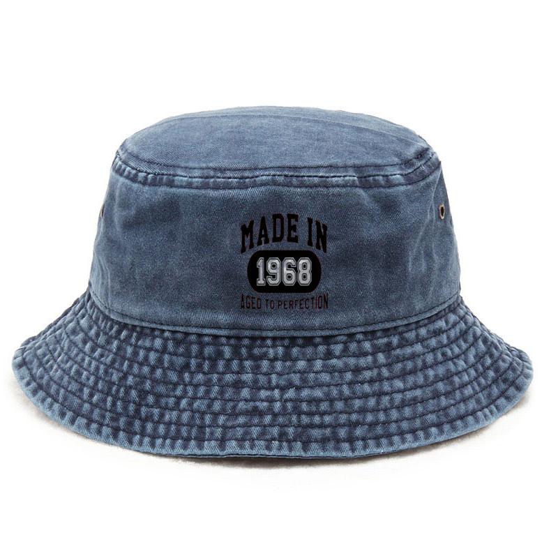 Gewassen Bucket Hat Vintage Vissershoed Zonbescherming Buiten Retro Stijl Pet Verzamelaarsitem Tijdloos Ontwerp Katoen Personaliseren blauw