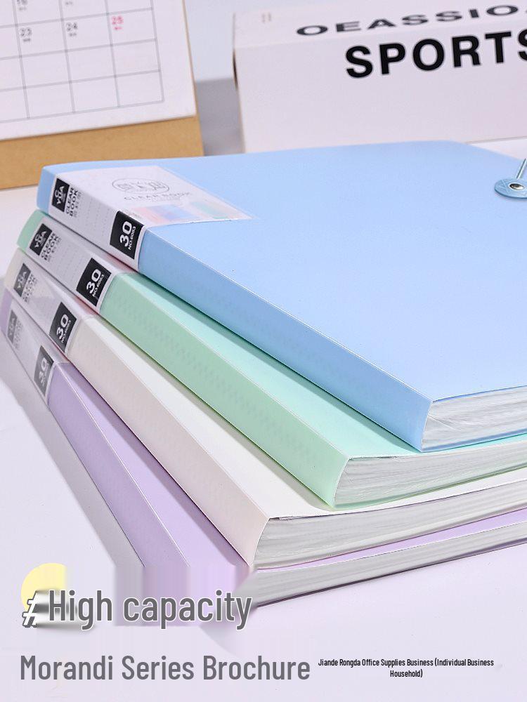 Morandi Transparent A4 Folder for Student Paper and Music Sheet Storage Thick Pink 20 Pages