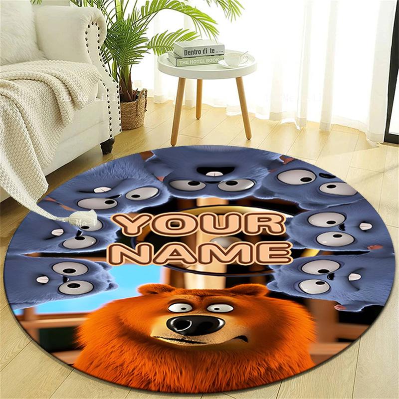 Personalized Grizzy Bear Round Chair Office Rug - Perfect for Mat, Office Chair & More - Ideal Gift for Birthdays and Holidays