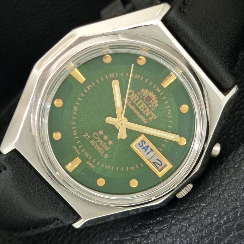 ЯПОНСКИЕ ВИНТАЖНЫЕ АВТОМАТИЧЕСКИЕ МУЖСКИЕ ЧАСЫ ORIENT CRYSTAL ЗЕЛЕНОГО ЦВЕТА a707746-1