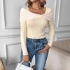 Soft V-neck Off-shoulder Knitted Top with Elegant Butterfly Knot Design, Fits Well and Flatters The Figure, Long-sleeved Top for Women