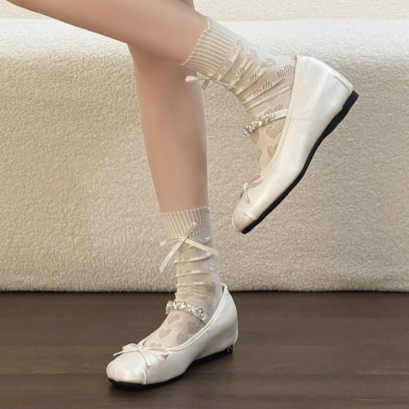 2026 New Spring Internal Elevation Women Mary Jane Shoes Fashion Crystal Shoes Ladies Elegant Butterfly-knot Dress Ballet Shoes