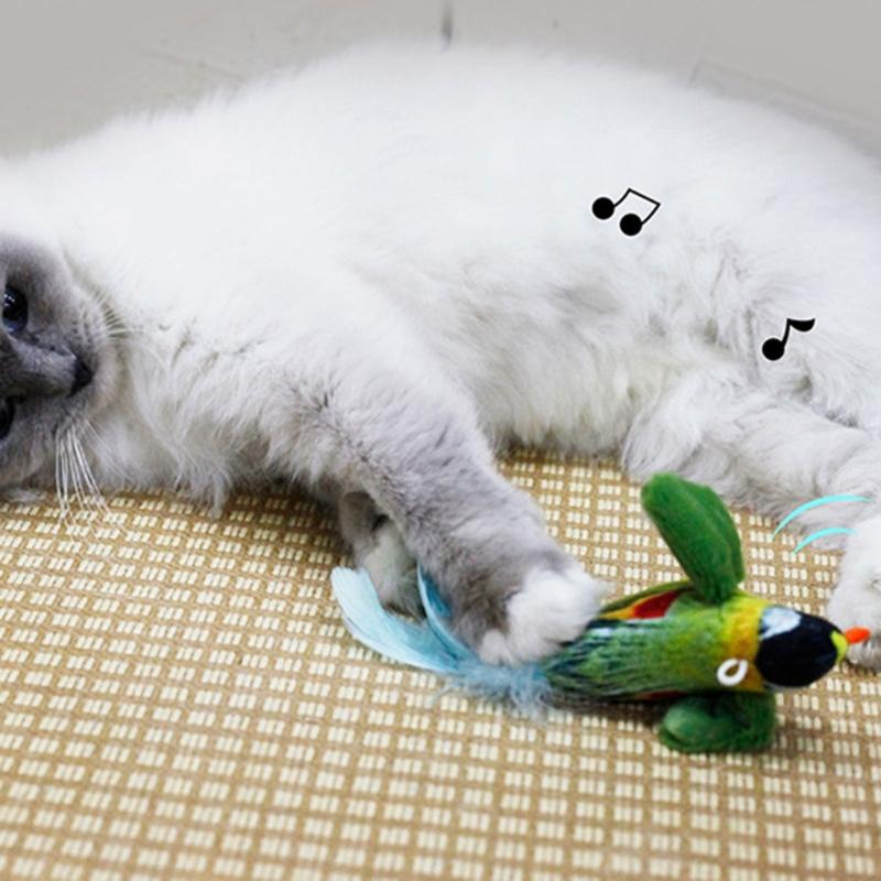 Interactive Toy for Cats Cute Plush Birds Toy Plush Birds Shape with Realistic Bird Sounds for Cats Alone Exercise